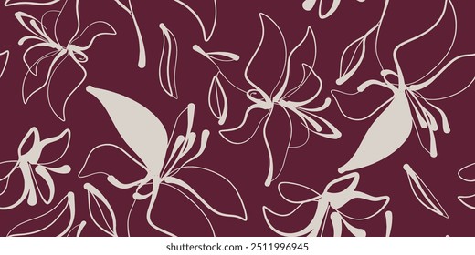 Hand drawn simple abstract flowers print. Trendy collage pattern. Fashionable template for design.
