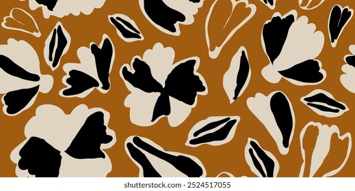 Dibujado a mano simple impresión abstracta de flores. Patrón de collage de moda. Plantilla de moda para el diseño.
