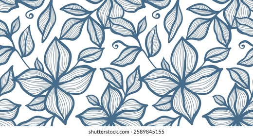 Hand drawn simple abstract flowers print. Trendy collage outline  pattern. Fashionable template for fabric design.