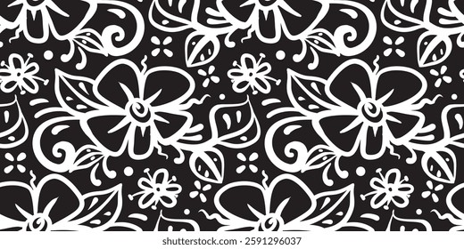 Hand drawn simple abstract flowers print. Trendy collage pattern. Fashionable template for fabric design.