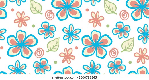 Hand drawn simple abstract flowers print. Trendy collage pattern. Fashionable template for fabric design.
