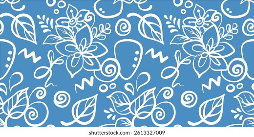 Hand drawn simple abstract flowers print. Trendy collage pattern. Fashionable template for fabric design.