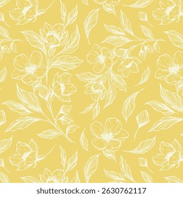 Hand drawn simple abstract flowers print. Trendy collage outline pattern. Fashionable template for fabric design.