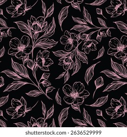 Hand drawn simple abstract flowers print. Trendy collage outline pattern. Fashionable template for fabric design.