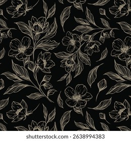 Hand drawn simple abstract flowers print. Trendy collage outline pattern. Fashionable template for fabric design.