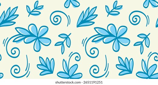 Hand drawn simple abstract flowers print. Trendy collage outline  pattern. Fashionable template for fabric design.