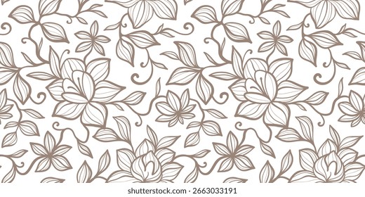 Hand drawn simple abstract flowers print. Trendy collage outline  pattern. Fashionable template for fabric design.