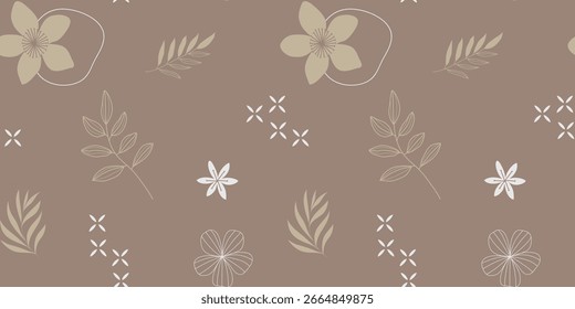 Hand drawn simple abstract flowers print. Trendy collage outline  pattern. Fashionable template for fabric design.