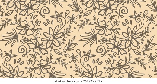 Dibujado a mano simple impresión abstracta de flores. Patrón de contorno de collage de moda. Plantilla de moda para el diseño de la tela.