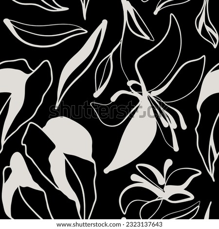 Hand drawn simple abstract flowers print. Trendy collage pattern. Fashionable template for design.
