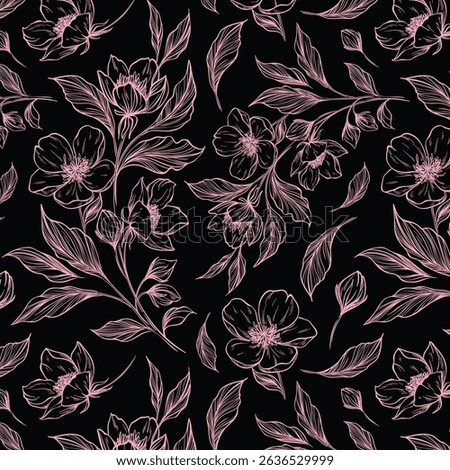 Hand drawn simple abstract flowers print. Trendy collage outline pattern. Fashionable template for fabric design.