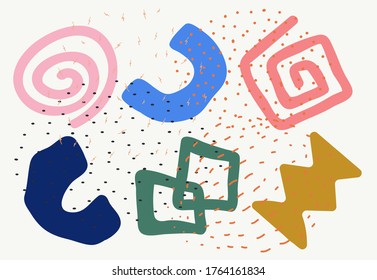 Handgezeichnet einfache abstrakte Formen auf hellem Hintergrund. Konzept für die Gestaltung sozialer Netzwerke, für Poster, Postkarten. Moderne trendige Vektorgrafik