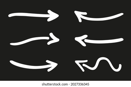 Hand drawn simple arrow. Outlined arrows on isolated background. Elements are drawn in a linear style. Black and white illustration
