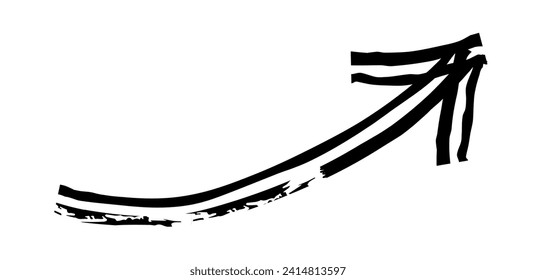 Handgezeichneter einfacher Pfeil, der mit Wachskreif, Kreide oder Kohle gezeichnet wird. Ungedeckte trockene Textur für die Betonung. gezeichnete Linien, durchgestrichen, graue Vektorgrafik einzeln auf Weiß