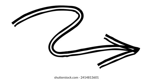 Hand drawn simple arrow drawn with wax crayon, chalk or charcoal. Uneven dry texture for underlining highlighting. Pencil drawn lines, strikethrough, grungy vector isolated on white