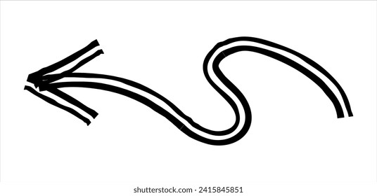Hand drawn simple arrow drawn with wax crayon, chalk or charcoal. Uneven dry texture for underlining highlighting. Pencil drawn lines, strikethrough, grungy vector isolated on white
