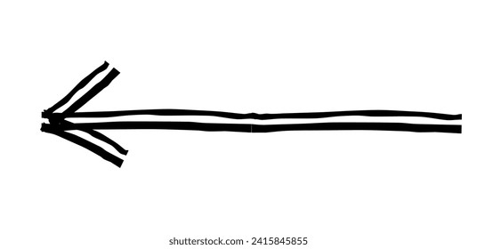 Flecha simple dibujada a mano dibujada con crayón de cera, tiza o carbón vegetal. Textura seca desigual para resaltar. Líneas dibujadas con lápiz, tachado, vector de niebla aislado en blanco