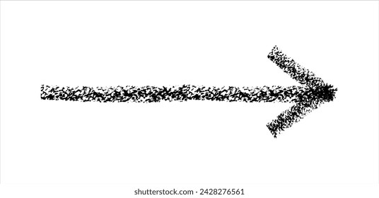Flecha simple dibujada a mano dibujada con cera de crayón, tiza o carbón. Textura seca desigual para resaltar el subrayado. Línea dibujada a lápiz, tachado, vector grunge aislado en blanco