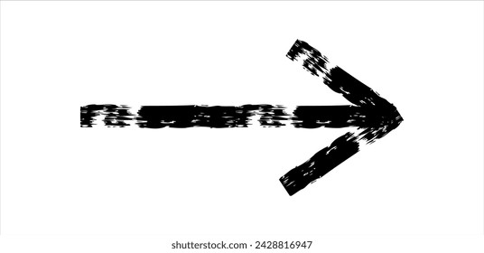 Hand drawn simple arrow drawn with wax crayon, chalk or charcoal. Uneven dry texture for underlining highlighting. Pencil drawn line, strikethrough, grunge vector isolated on white
