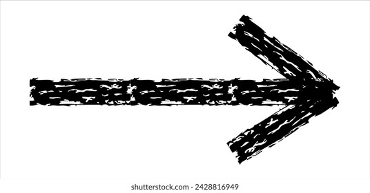 Hand drawn simple arrow drawn with wax crayon, chalk or charcoal. Uneven dry texture for underlining highlighting. Pencil drawn line, strikethrough, grunge vector isolated on white