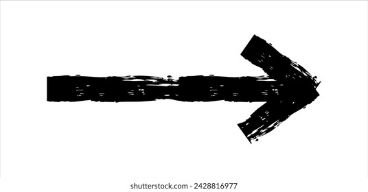 Hand drawn simple arrow drawn with wax crayon, chalk or charcoal. Uneven dry texture for underlining highlighting. Pencil drawn line, strikethrough, grunge vector isolated on white