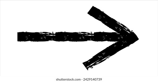 Hand drawn simple arrow drawn with wax crayon, chalk or charcoal. Uneven dry texture for underlining highlighting. Pencil drawn line, strikethrough, grunge vector isolated on white