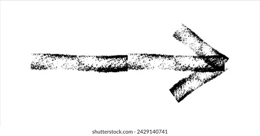 Hand drawn simple arrow drawn with wax crayon, chalk or charcoal. Uneven dry texture for underlining highlighting. Pencil drawn line, strikethrough, grunge vector isolated on white