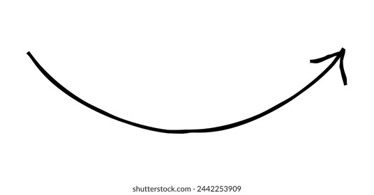 Flecha simple dibujada a mano dibujada con cera de crayón, tiza o carbón. Textura seca desigual para resaltar el subrayado. Lápiz dibujado líneas, tachado, vector grungy aislado en blanco