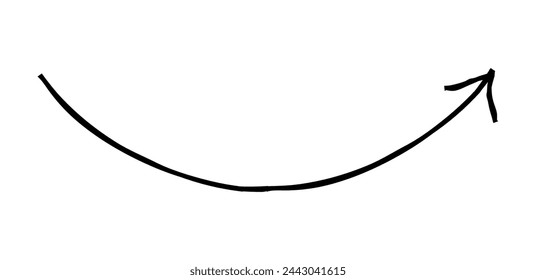 Hand drawn simple arrow drawn with wax crayon, chalk or charcoal. Uneven dry texture for underlining highlighting. Pencil drawn lines, strikethrough, grungy vector isolated on white