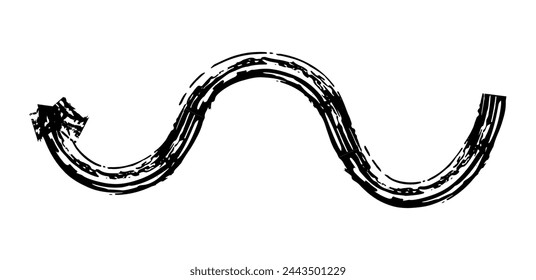 Hand drawn simple arrow drawn with wax crayon, chalk or charcoal. Uneven dry texture for underlining highlighting. Pencil drawn lines, strikethrough, grungy vector isolated on white