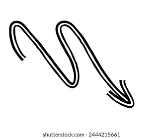 Hand drawn simple arrow drawn with wax crayon, chalk or charcoal. Uneven dry texture for underlining highlighting. Pencil drawn lines, strikethrough, grungy vector isolated on white.
