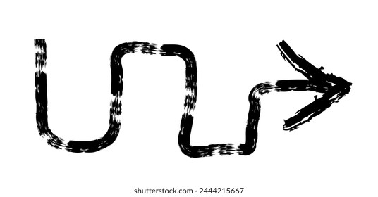 Hand drawn simple arrow drawn with wax crayon, chalk or charcoal. Uneven dry texture for underlining highlighting. Pencil drawn lines, strikethrough, grungy vector isolated on white