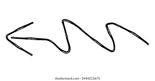 Hand drawn simple arrow drawn with wax crayon, chalk or charcoal. Uneven dry texture for underlining highlighting. Pencil drawn lines, strikethrough, grungy vector isolated on white.