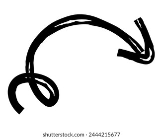 Hand drawn simple arrow drawn with wax crayon, chalk or charcoal. Uneven dry texture for underlining highlighting. Pencil drawn lines, strikethrough, grungy vector isolated on white.