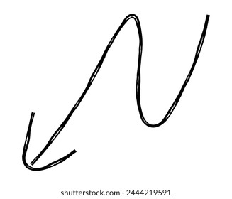 Hand drawn simple arrow drawn with wax crayon, chalk or charcoal. Uneven dry texture for underlining highlighting. Pencil drawn lines, strikethrough, grungy vector isolated on white.