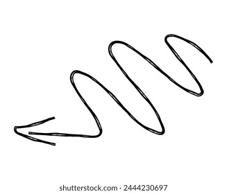Handgezeichneter einfacher Pfeil, gezeichnet mit Wachskreide, Kreide oder Holzkohle. Unregelmäßige trockene Textur zur Unterstreichung. Bleistift gezeichnete Linien, durchgestrichen, grungy Vektorgrafik isoliert auf Weiß.