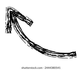 Hand drawn simple arrow drawn with wax crayon, chalk or charcoal. Uneven dry texture for underlining highlighting. Pencil drawn lines, strikethrough, grungy vector isolated on white.