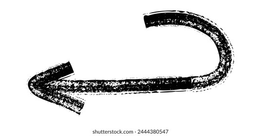 Handgezeichneter einfacher Pfeil, gezeichnet mit Wachskreide, Kreide oder Holzkohle. Unregelmäßige trockene Textur zur Unterstreichung. Bleistift gezeichnete Linien, durchgestrichen, grungy Vektorgrafik isoliert auf Weiß.
