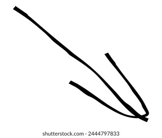 Flecha simple dibujada a mano dibujada con cera de crayón, tiza o carbón. Textura seca desigual para resaltar el subrayado. Líneas dibujadas a lápiz, tachado, Vector grungy aislado en blanco.