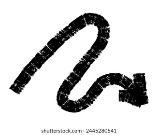 Hand drawn simple arrow drawn with wax crayon, chalk or charcoal. Uneven dry texture for underlining highlighting. Pencil drawn lines, strikethrough, grungy vector isolated on white.