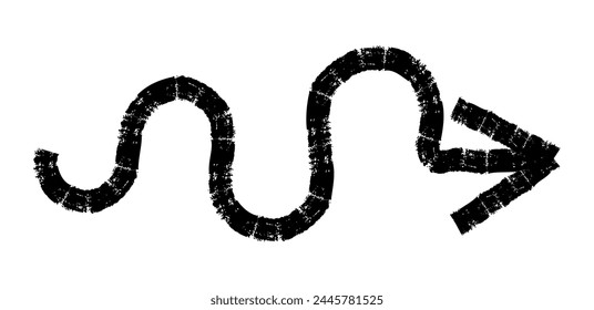 Hand drawn simple arrow drawn with wax crayon, chalk or charcoal. Uneven dry texture for underlining highlighting. Pencil drawn lines, strikethrough, grungy vector isolated on white.
