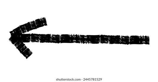 Flecha simple dibujada a mano dibujada con cera de crayón, tiza o carbón. Textura seca desigual para resaltar el subrayado. Líneas dibujadas a lápiz, tachado, Vector grungy aislado en blanco.