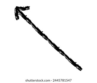 Flecha simple dibujada a mano dibujada con cera de crayón, tiza o carbón. Textura seca desigual para resaltar el subrayado. Líneas dibujadas a lápiz, tachado, Vector grungy aislado en blanco.