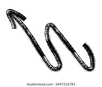 Hand drawn simple arrow drawn with wax crayon, chalk or charcoal. Uneven dry texture for underlining highlighting. Pencil drawn lines, strikethrough, grungy vector isolated on white.
