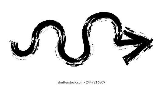 Hand drawn simple arrow drawn with wax crayon, chalk or charcoal. Uneven dry texture for underlining highlighting. Pencil drawn lines, strikethrough, grungy vector isolated on white.
