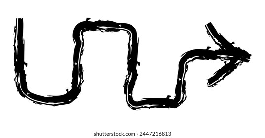 Hand drawn simple arrow drawn with wax crayon, chalk or charcoal. Uneven dry texture for underlining highlighting. Pencil drawn lines, strikethrough, grungy vector isolated on white