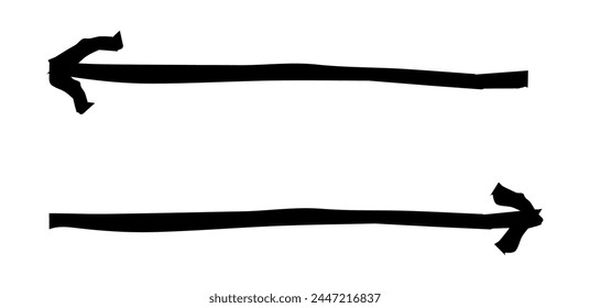 Hand drawn simple arrow drawn with wax crayon, chalk or charcoal. Uneven dry texture for underlining highlighting. Pencil drawn lines, strikethrough, grungy vector isolated on white.