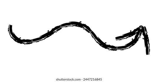 Hand drawn simple arrow drawn with wax crayon, chalk or charcoal. Uneven dry texture for underlining highlighting. Pencil drawn lines, strikethrough, grungy vector isolated on white.