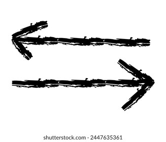 Hand drawn simple arrow drawn with wax crayon, chalk or charcoal. Uneven dry texture for underlining highlighting. Pencil drawn lines, strikethrough, grungy vector isolated on white.