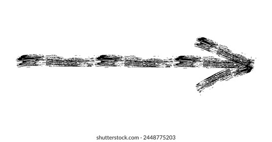 Hand drawn simple arrow drawn with wax crayon, chalk or charcoal. Uneven dry texture for underlining highlighting. Pencil drawn lines, strikethrough, grungy vector isolated on white.